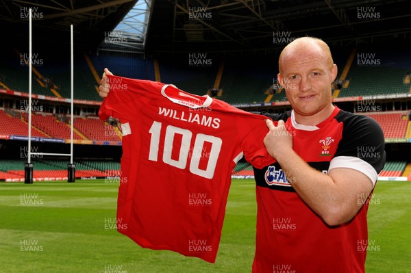 010612 - Wales Rugby Captains Run -Martyn Williams with a shirt with his name on it ahead of his sides match against the Barbarians where he will win his 100th cap when he comes off the bench