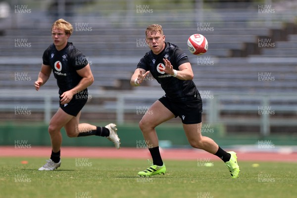 010725 - Wales Rugby Training on Tuesday in Kitakyushu in the week leading up to their first test against Japan - Sam Costelow during training