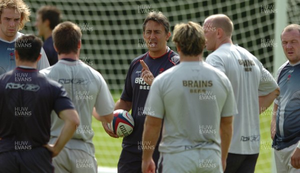 01.08.07 - Wales Rugby Training - Assistant Coach, Nigel Davies makes a point during training 