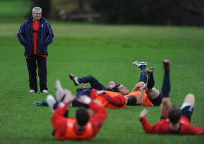 01.12.11 - Wales Rugby Training - Head coach Warren Gatland looks on during training. 