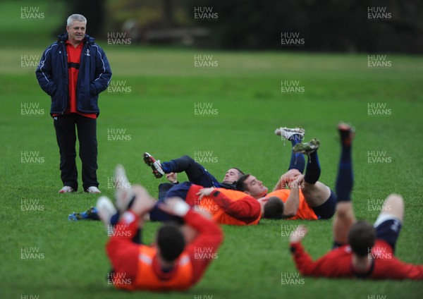 01.12.11 - Wales Rugby Training - Head coach Warren Gatland looks on during training. 