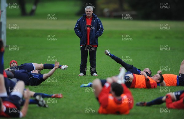01.12.11 - Wales Rugby Training - Head coach Warren Gatland looks on during training. 