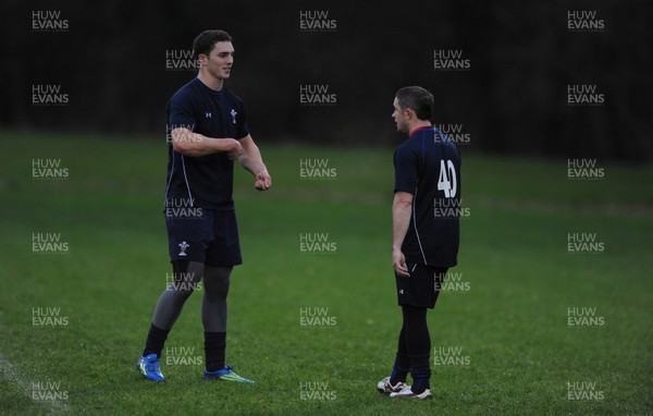 01.12.11 - Wales Rugby Training - Shane Williams talks to George North during training. 