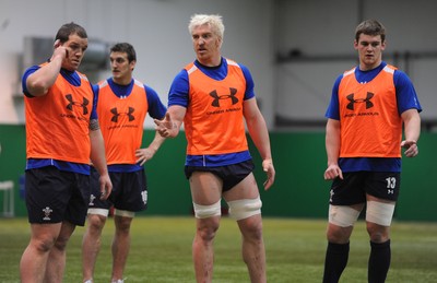 02.02.11 - Wales Rugby Training - (L-R) Paul James, Sam Warburton, Andy Powell and Dan Lydiate during training. 