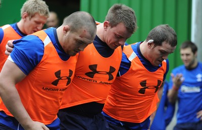 02.02.11 - Wales Rugby Training - (L-R)Craig Mitchell, Matthew Rees and Paul James during training. 