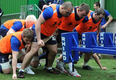 02.02.11 - Wales Rugby Training - (L-R)Dan Lydiate, Andy Powell, Craig Mitchell, Matthew Rees and Paul James during training. 