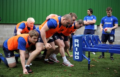 02.02.11 - Wales Rugby Training - (L-R)Dan Lydiate, Andy Powell, Craig Mitchell, Matthew Rees and Paul James during training. 