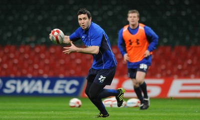 02.02.11 - Wales Rugby Training - Stephen Jones looks on during training. 