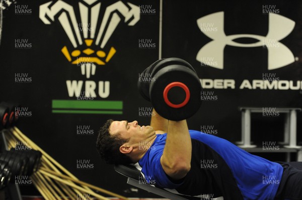 02.02.11 - Wales Rugby Training - Jamie Roberts lifts weights during training. 