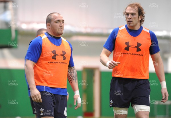 02.02.11 - Wales Rugby Training - Craig Mitchell and Alun Wyn Jones(R) during training. 