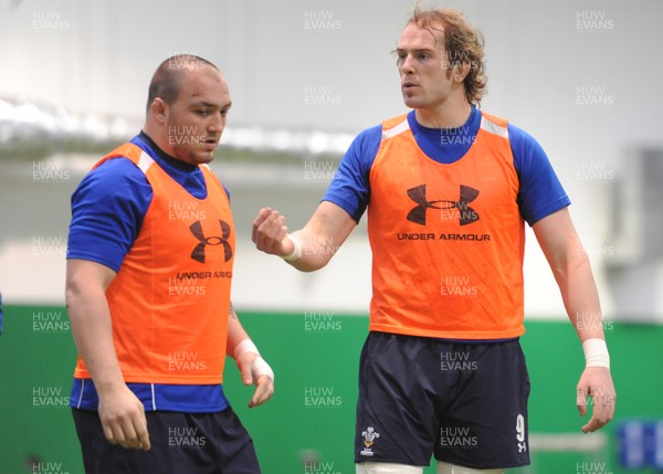 02.02.11 - Wales Rugby Training - Craig Mitchell and Alun Wyn Jones(R) during training. 