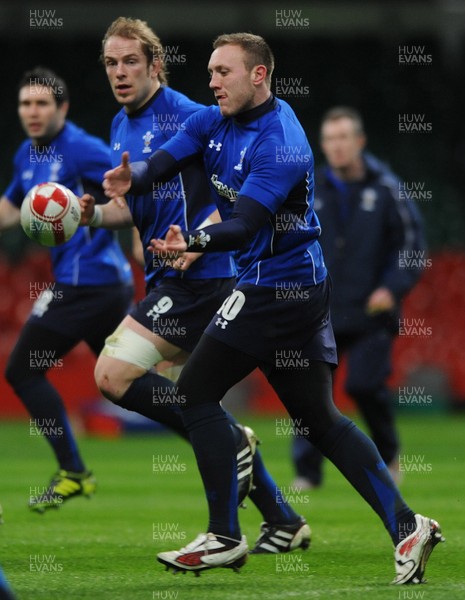 02.02.11 - Wales Rugby Training - Morgan Stoddart looks on during training. 