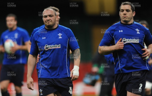 02.02.11 - Wales Rugby Training - Craig Mitchell and Paul James(R)during training. 