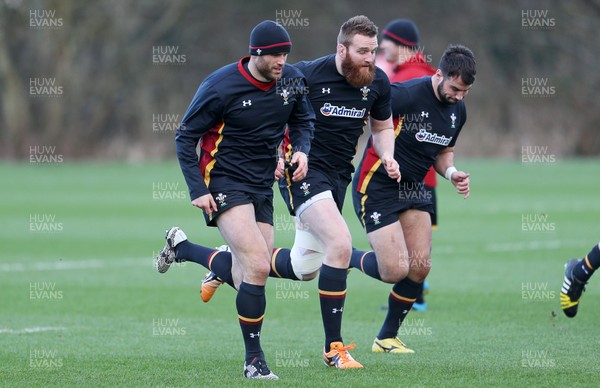 020216 - Wales Rugby Training - Jamie Roberts, Jake Ball and Scott Baldwin during training