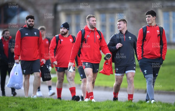 020320 - Wales Rugby Training - Cory Hill, Dillon Lewis, Ross Moriarty, Dewi Lake and Louis Rees-Zammit during training
