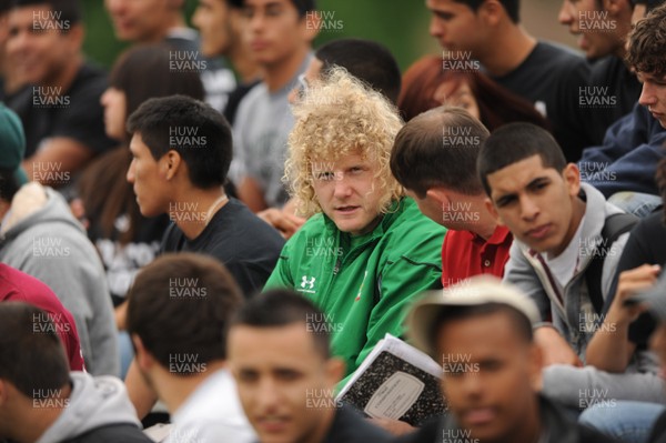 02.06.09 - Wales Rugby Training - Duncan Jones talks to students during training at Morton High School, Chicago. 