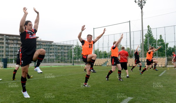 020613 - Wales Rugby Training -Players warm up duirng training