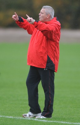 02.11.09 - Wales Rugby Training Head Coach Warren Gatland makes a point during training. 