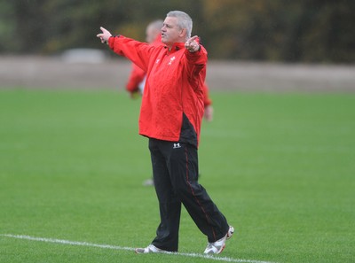 02.11.09 - Wales Rugby Training Head Coach Warren Gatland makes a point during training. 
