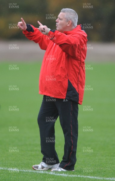 02.11.09 - Wales Rugby Training Head Coach Warren Gatland makes a point during training. 