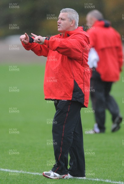 02.11.09 - Wales Rugby Training Head Coach Warren Gatland makes a point during training. 