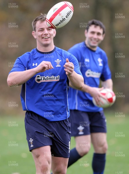 02.11.10. Wales Rugby Training... Wa;es captain Matthew Rees watched by Stephen Jones during training.. 