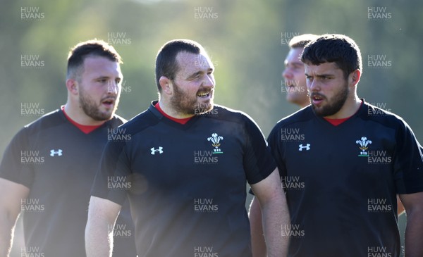 021118 - Wales Rugby Training - Dillon Lewis, Ken Owens and Nicky Smith during training