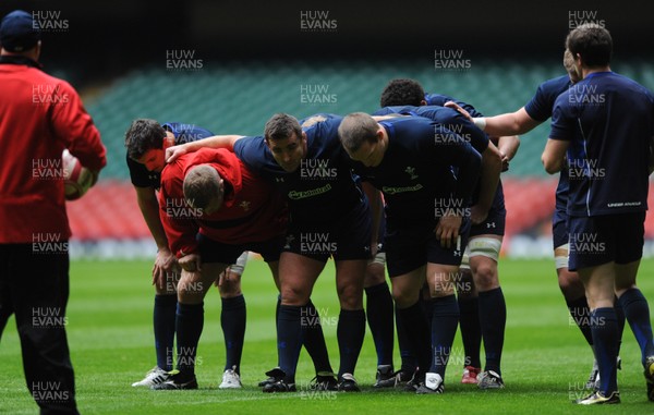 02.12.11 - Wales Rugby Training - Scott Andrews, Huw Bennett and Gethin Jenkins during training. 