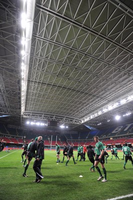 03.02.09 - Wales Rugby Training - The Welsh rugby team train away from the snow with cover from the Millennium Stadium roof. 