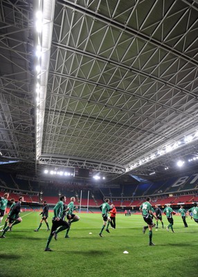 03.02.09 - Wales Rugby Training - The Welsh rugby team train away from the snow with cover from the Millennium Stadium roof. 