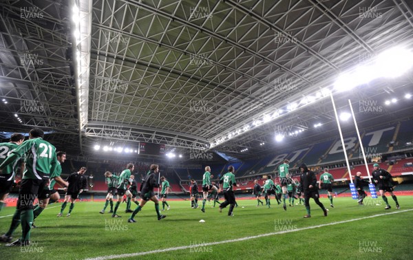 03.02.09 - Wales Rugby Training - The Welsh rugby team train away from the snow with cover from the Millennium Stadium roof. 