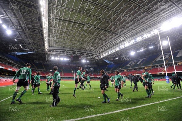 03.02.09 - Wales Rugby Training - The Welsh rugby team train away from the snow with cover from the Millennium Stadium roof. 