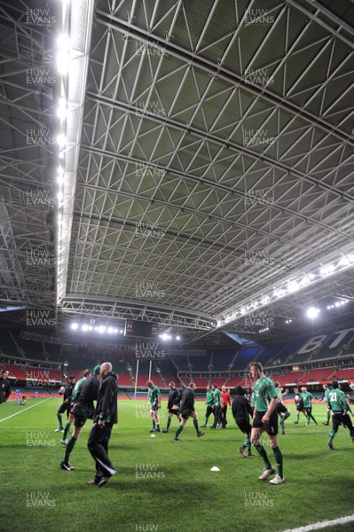 03.02.09 - Wales Rugby Training - The Welsh rugby team train away from the snow with cover from the Millennium Stadium roof. 