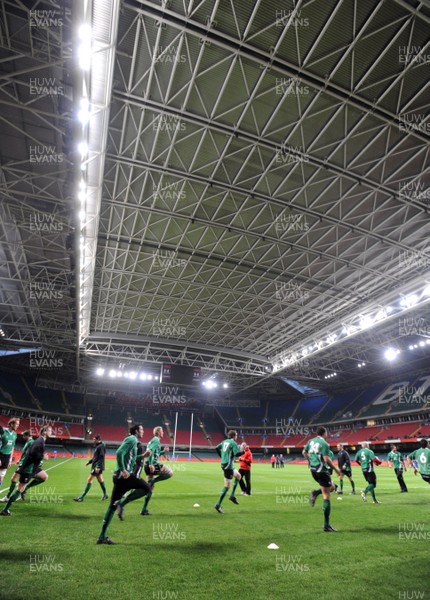 03.02.09 - Wales Rugby Training - The Welsh rugby team train away from the snow with cover from the Millennium Stadium roof. 