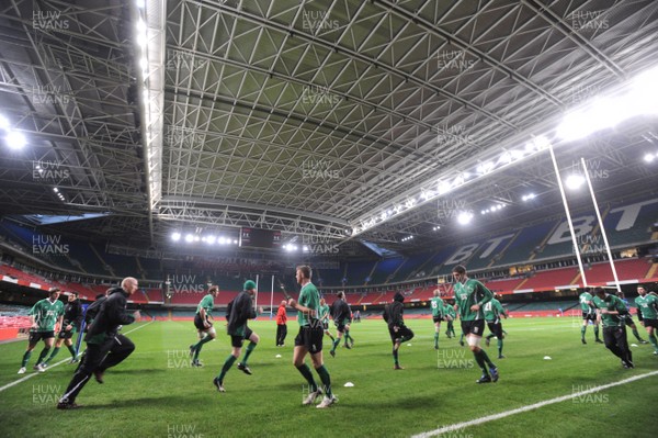 03.02.09 - Wales Rugby Training - The Welsh rugby team train away from the snow with cover from the Millennium Stadium roof. 