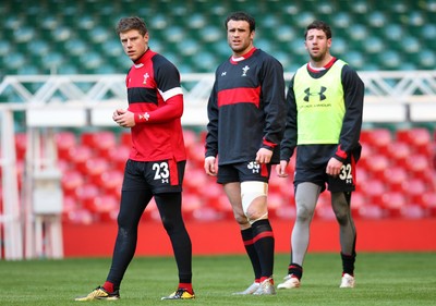 03.02.12 - Wales Rugby Training - Rhys Priestland, Jamie Roberts and Alex Cuthbert during training. 