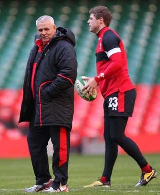 03.02.12 - Wales Rugby Training - Head coach Warren gatland and Rhys Priestland during training. 