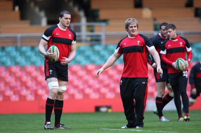 03.02.12 - Wales Rugby Training - Ian Evans and Rhys Gill during training. 