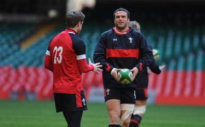 03.02.12 - Wales Rugby Training - Rhys Priestland and Jamie Roberts during training. 