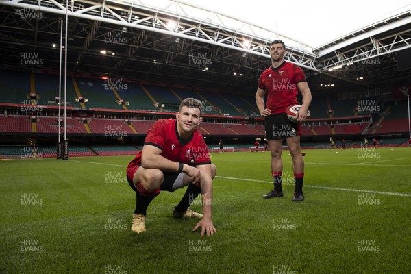 030221 - Wales Rugby Training - Elliot Dee and Johnny Williams at Principality Stadium after their sides first training session on the new pitch