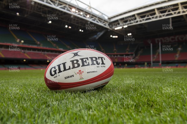 030221 - Wales Rugby Training - A match ball on the Principality Stadium new pitch