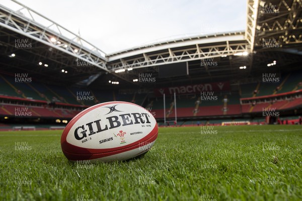 030221 - Wales Rugby Training - A match ball on the Principality Stadium new pitch