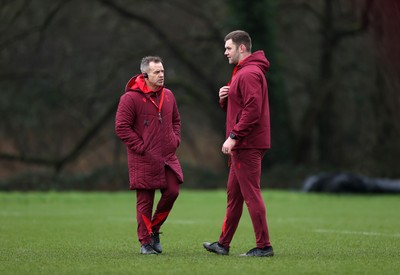 030226 - Wales Rugby Training - Danny Wilson, Assistant Coach and Dan Lydiate, Assistant Defence Coach during training