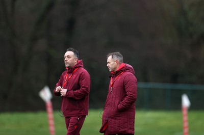 030226 - Wales Rugby Training - Matt Sherratt, Attack Coach and Danny Wilson, Assistant Coach during training