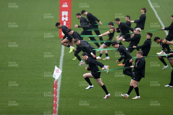 030226 - Wales Rugby Training - Wales during the warm up