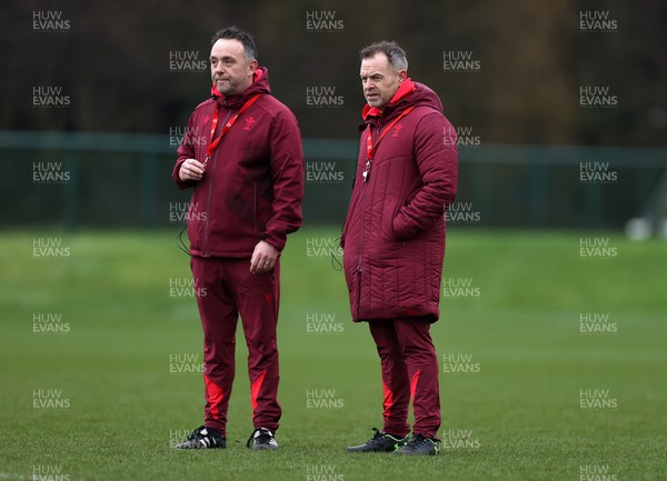 030226 - Wales Rugby Training - Matt Sherratt, Attack Coach and Danny Wilson, Assistant Coach during training