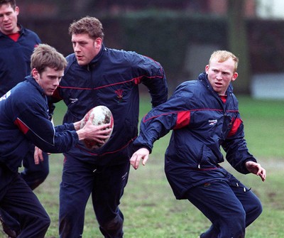 030398 - Wales Rugby Training -  (L-R) Kevin Morgan Andy Moore and Neil Jenkins during training 
