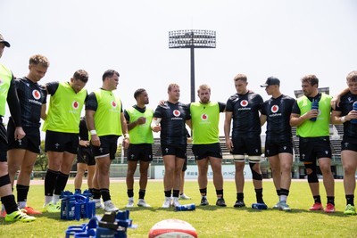 030725 - Wales Rugby Training ahead of their game against Japan on Saturday - Dewi Lake speaks in the team huddle