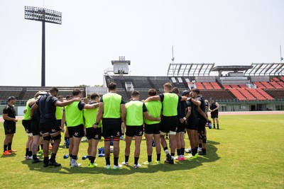 030725 - Wales Rugby Training ahead of their game against Japan on Saturday - Team huddle