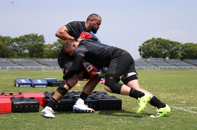 030725 - Wales Rugby Training ahead of their game against Japan on Saturday - Josh Macleod and Tommy Reffell during training